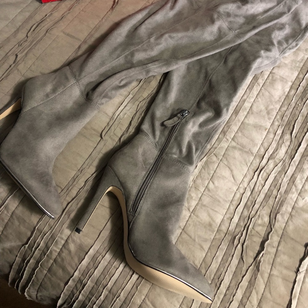 Guess knee high grey suede boots.